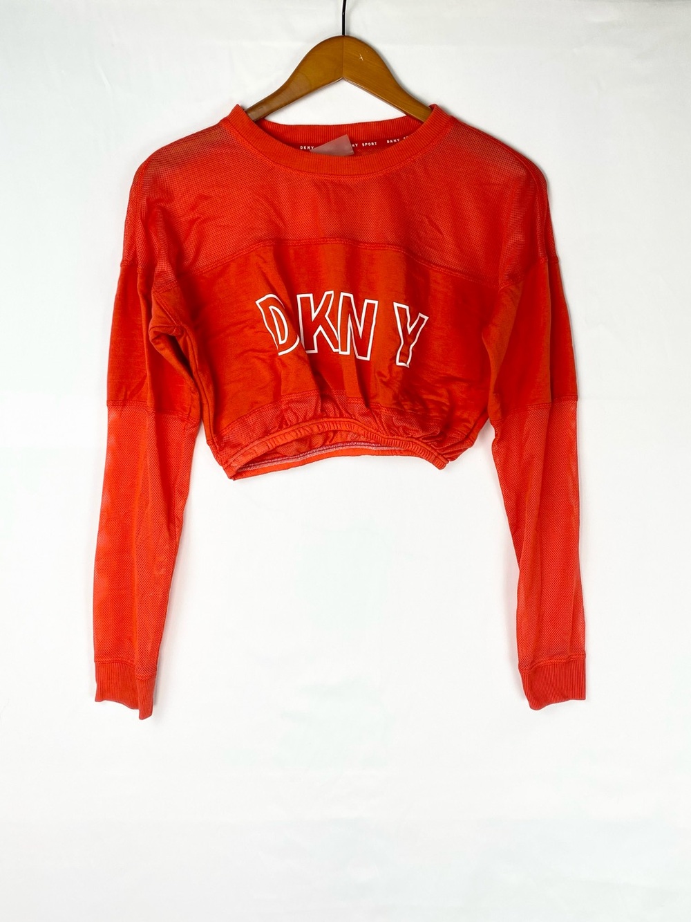 DKNY Red Long Sleeve Mesh Cinch Crop Top Size Small‎